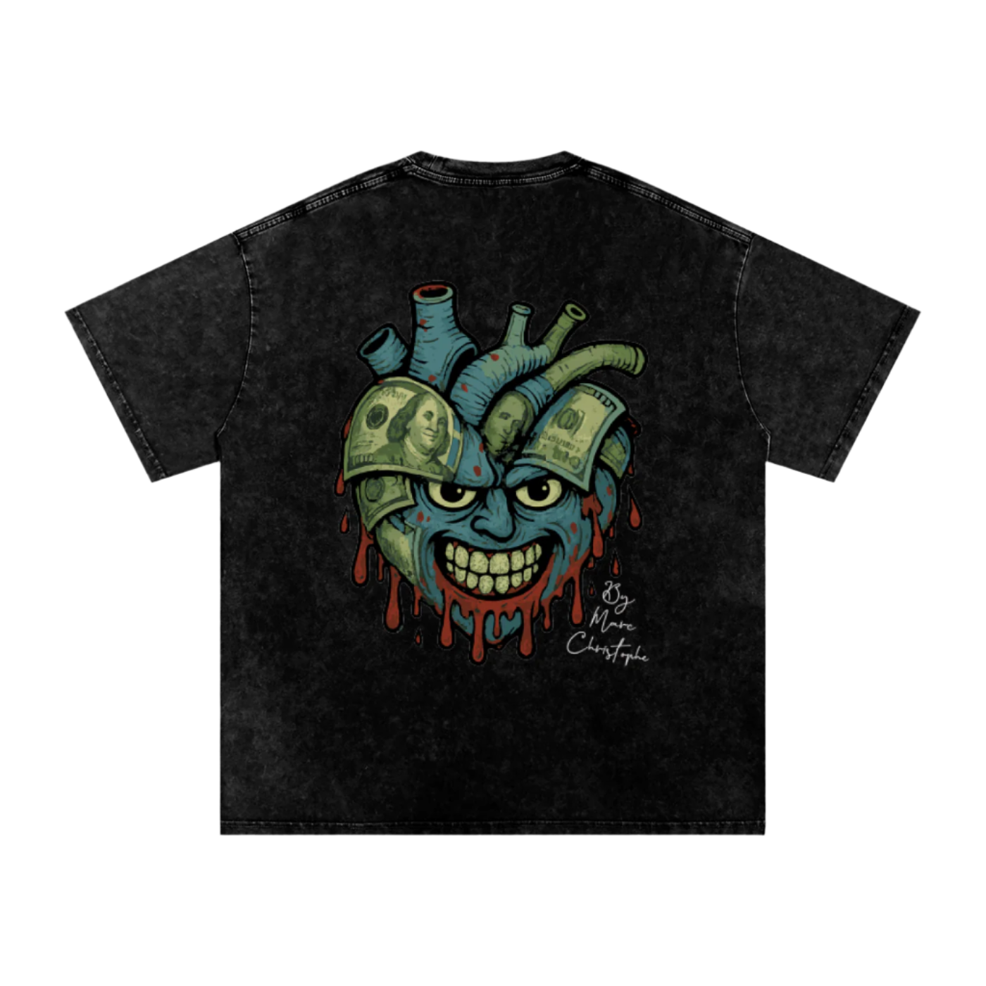 LOVE MONEY “ACID BLACK” BIG HEART OVERSIZED T-SHIRT BY MARC CHRISTOPHE