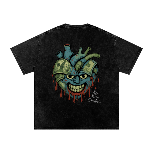 LOVE MONEY “ACID BLACK” BIG HEART OVERSIZED T-SHIRT BY MARC CHRISTOPHE
